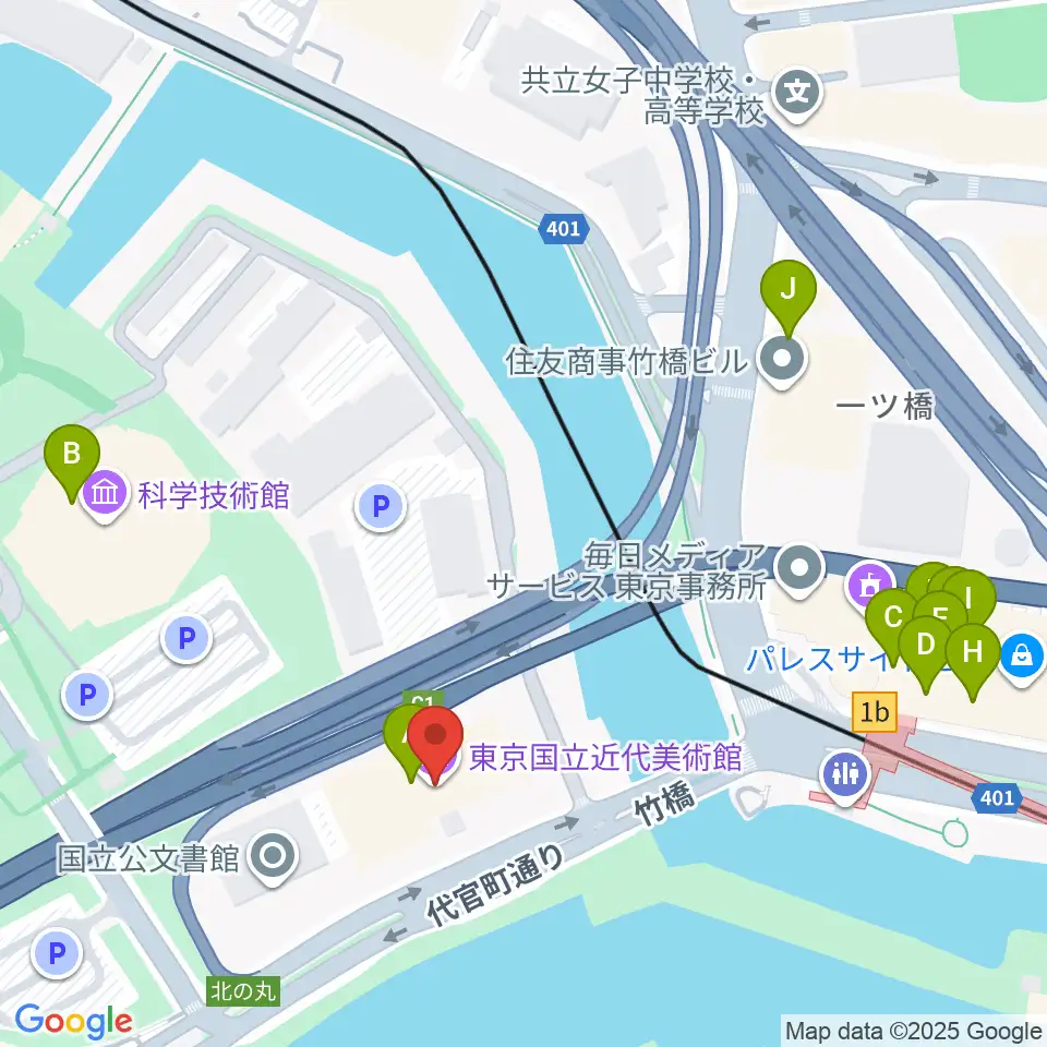 東京国立近代美術館周辺のファミレス・ファーストフード一覧地図