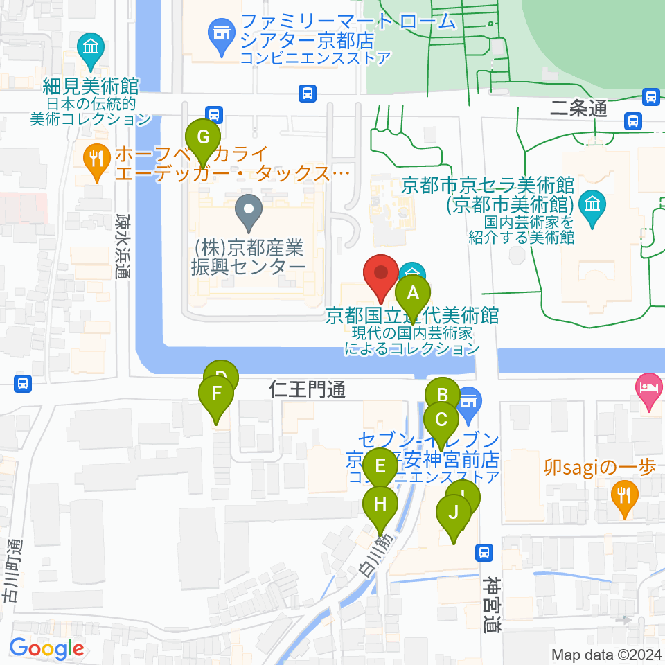 京都国立近代美術館周辺のファミレス・ファーストフード一覧地図