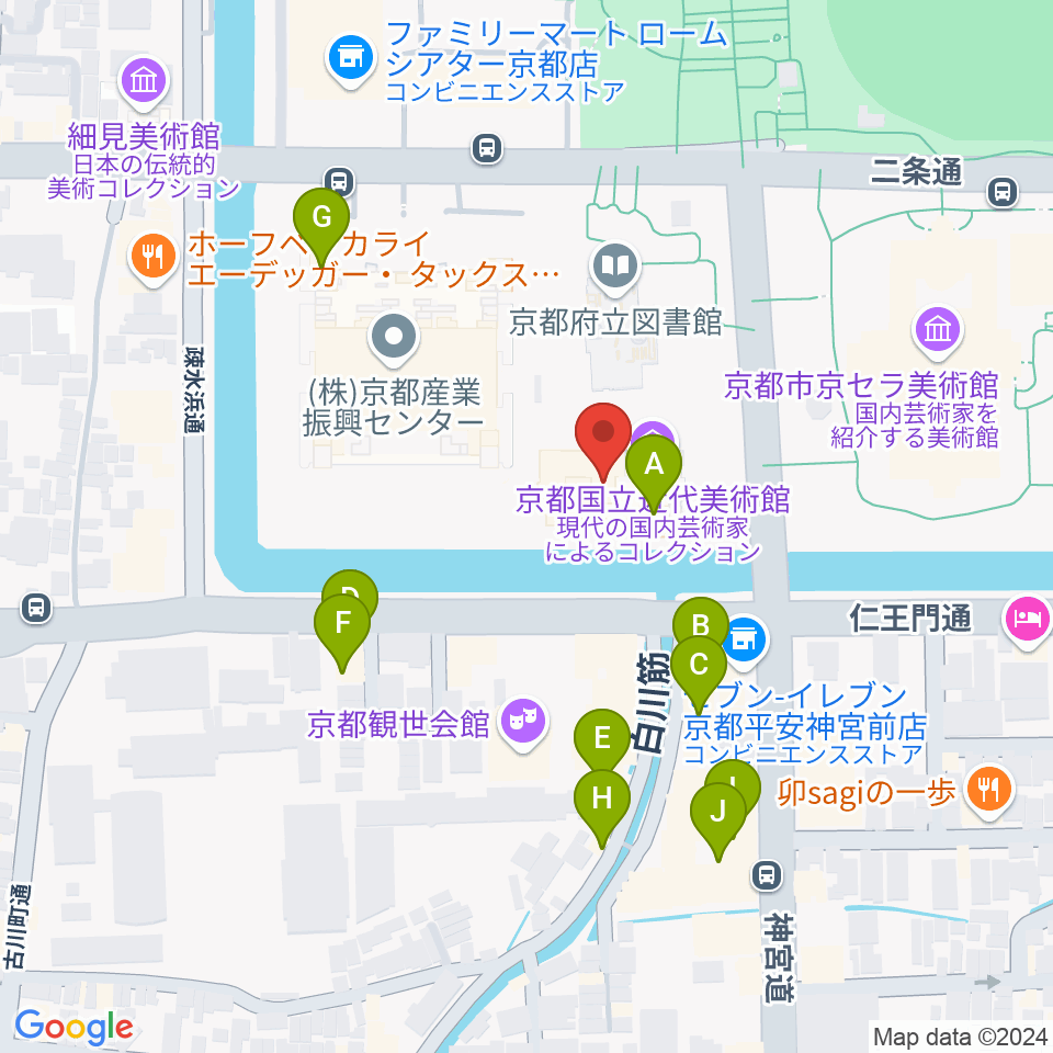 京都国立近代美術館周辺のファミレス・ファーストフード一覧地図