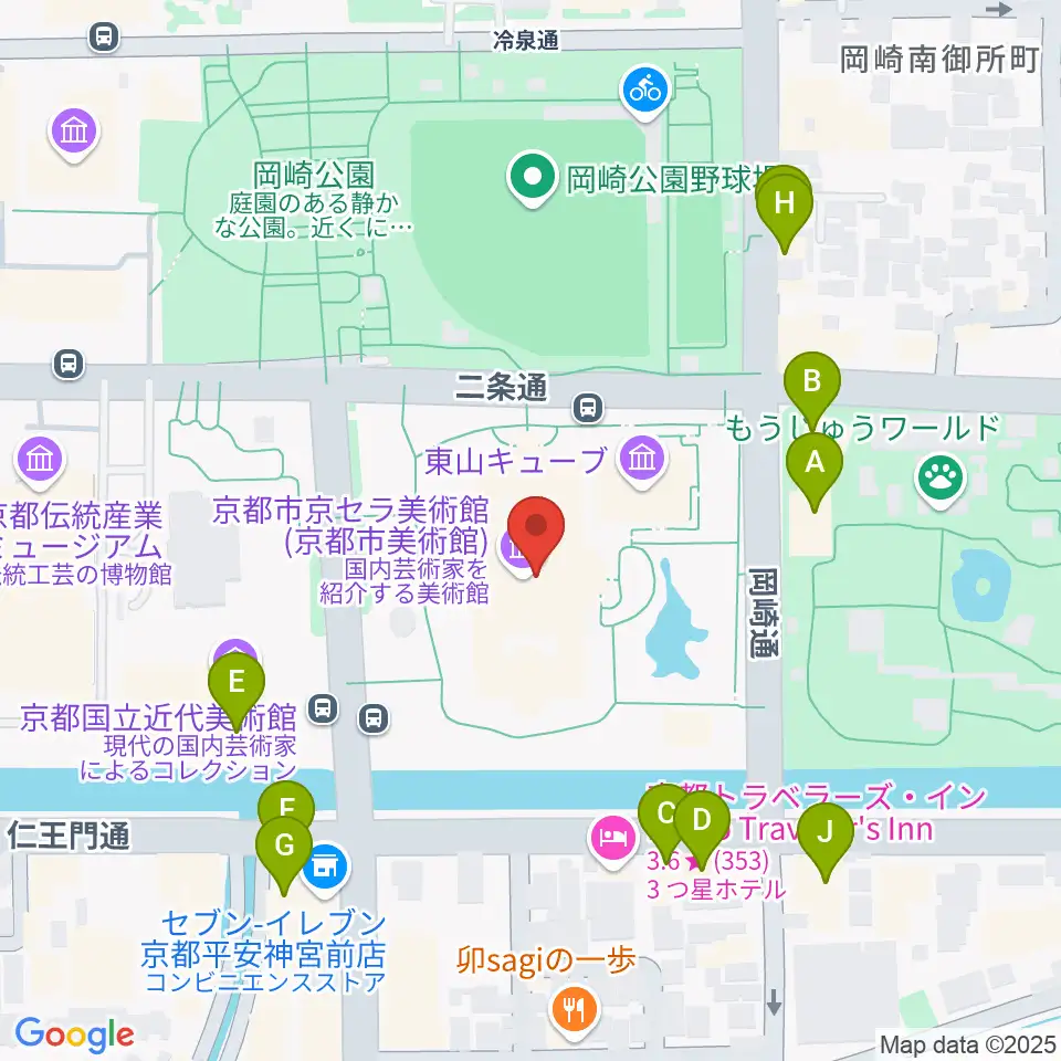 京都市京セラ美術館周辺のファミレス・ファーストフード一覧地図