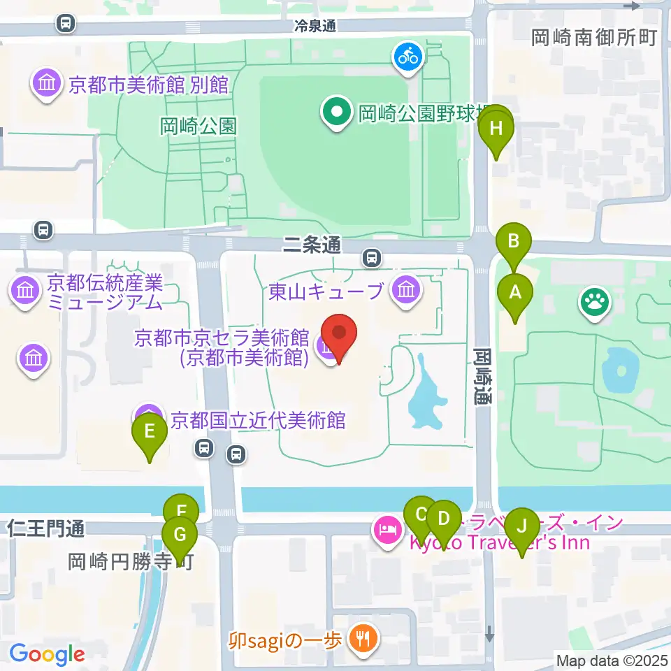京都市京セラ美術館周辺のファミレス・ファーストフード一覧地図