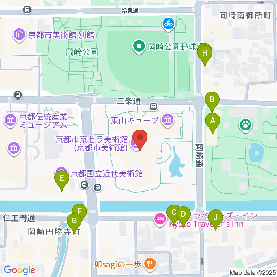 京都市京セラ美術館周辺のファミレス・ファーストフード一覧地図