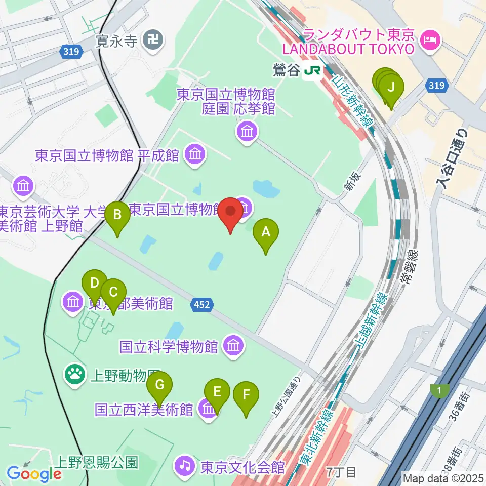 東京国立博物館・本館周辺のファミレス・ファーストフード一覧地図