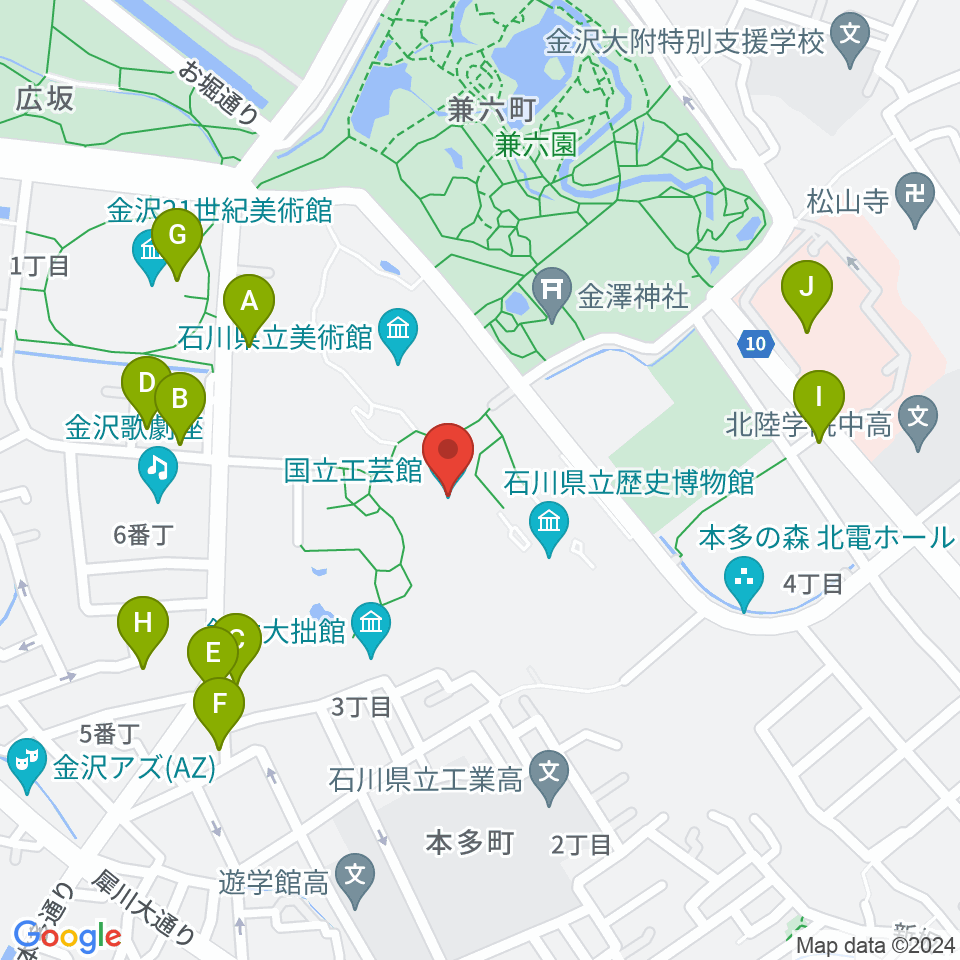 国立工芸館周辺のファミレス・ファーストフード一覧地図