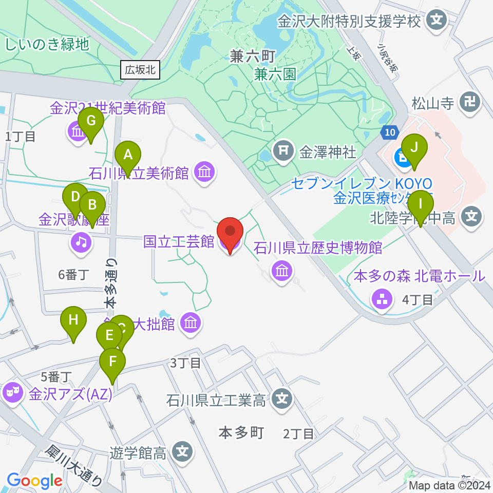 国立工芸館周辺のファミレス・ファーストフード一覧地図