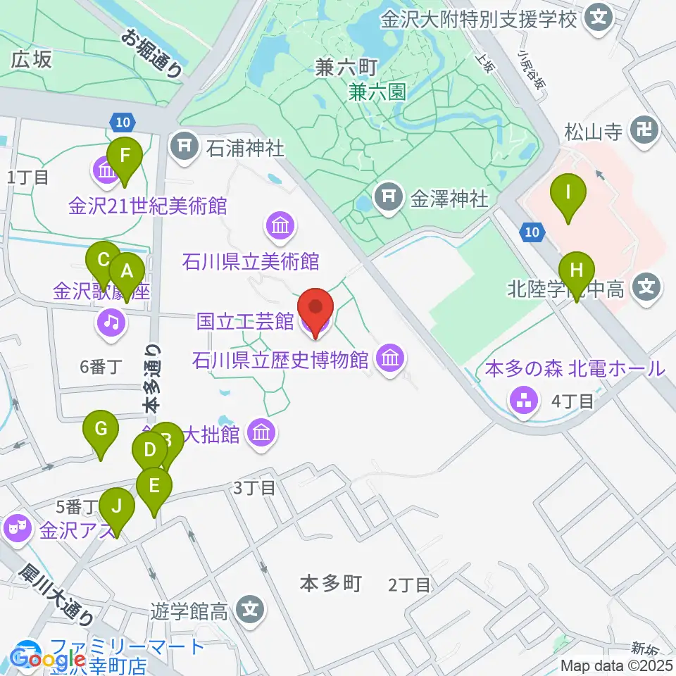 国立工芸館周辺のファミレス・ファーストフード一覧地図