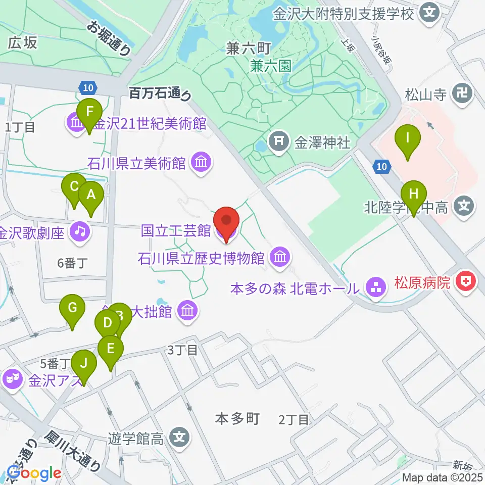 国立工芸館周辺のファミレス・ファーストフード一覧地図