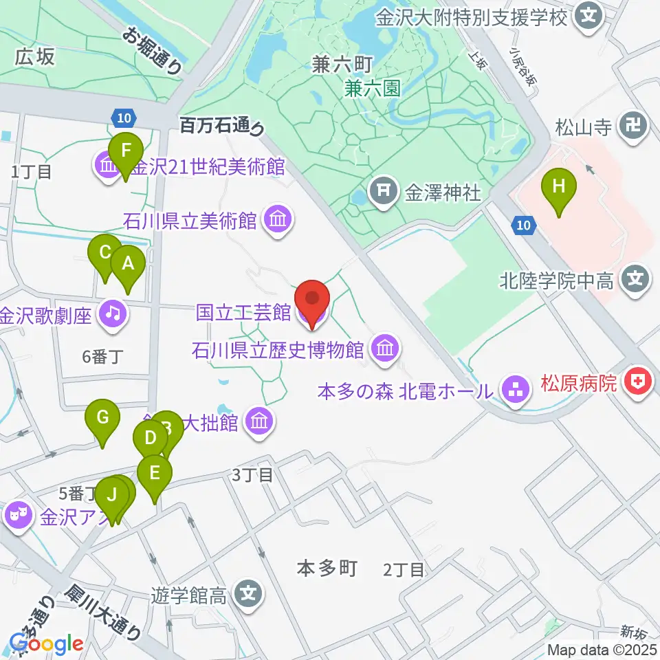 国立工芸館周辺のファミレス・ファーストフード一覧地図