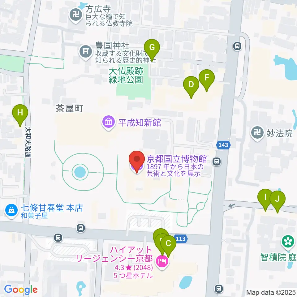 京都国立博物館周辺のファミレス・ファーストフード一覧地図