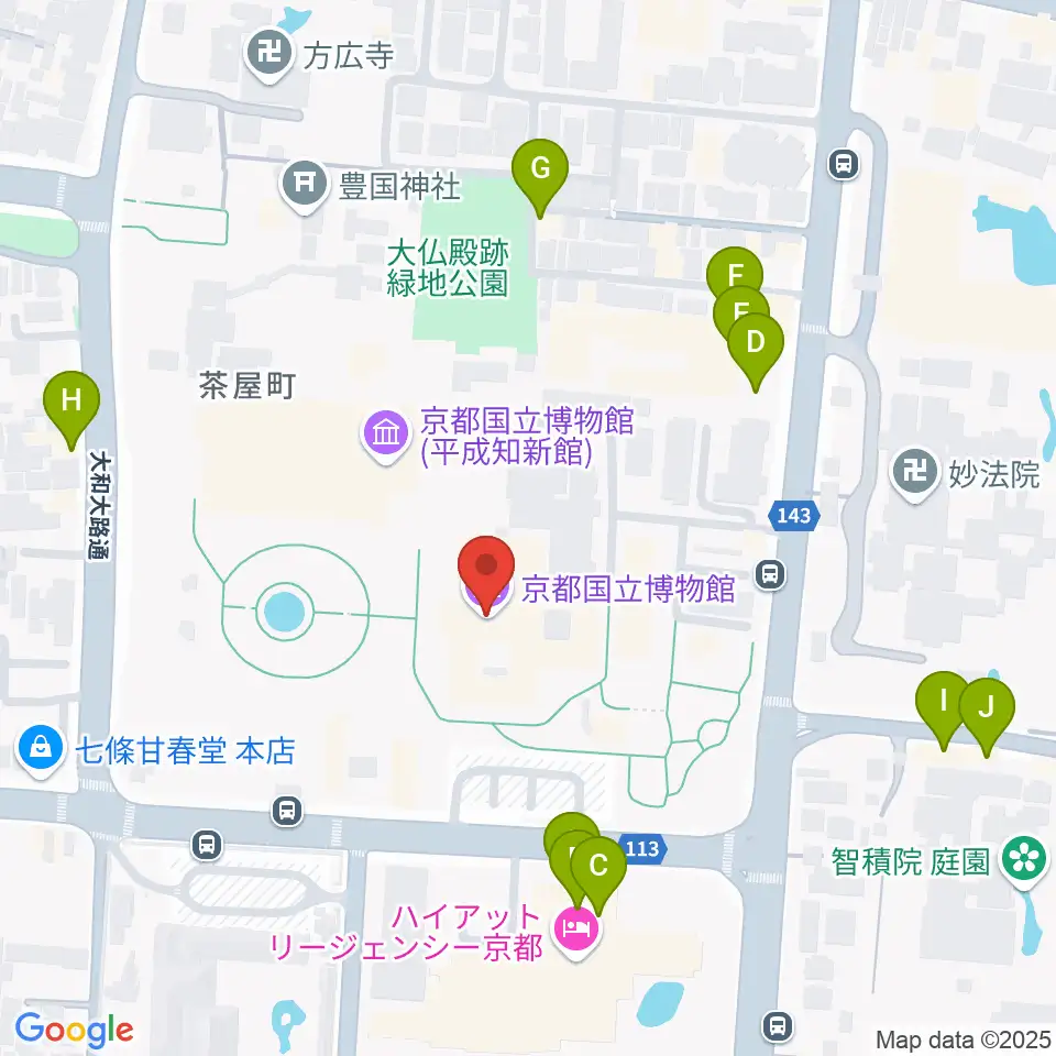 京都国立博物館周辺のファミレス・ファーストフード一覧地図