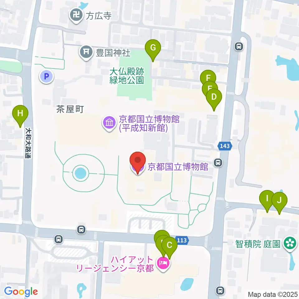 京都国立博物館周辺のファミレス・ファーストフード一覧地図