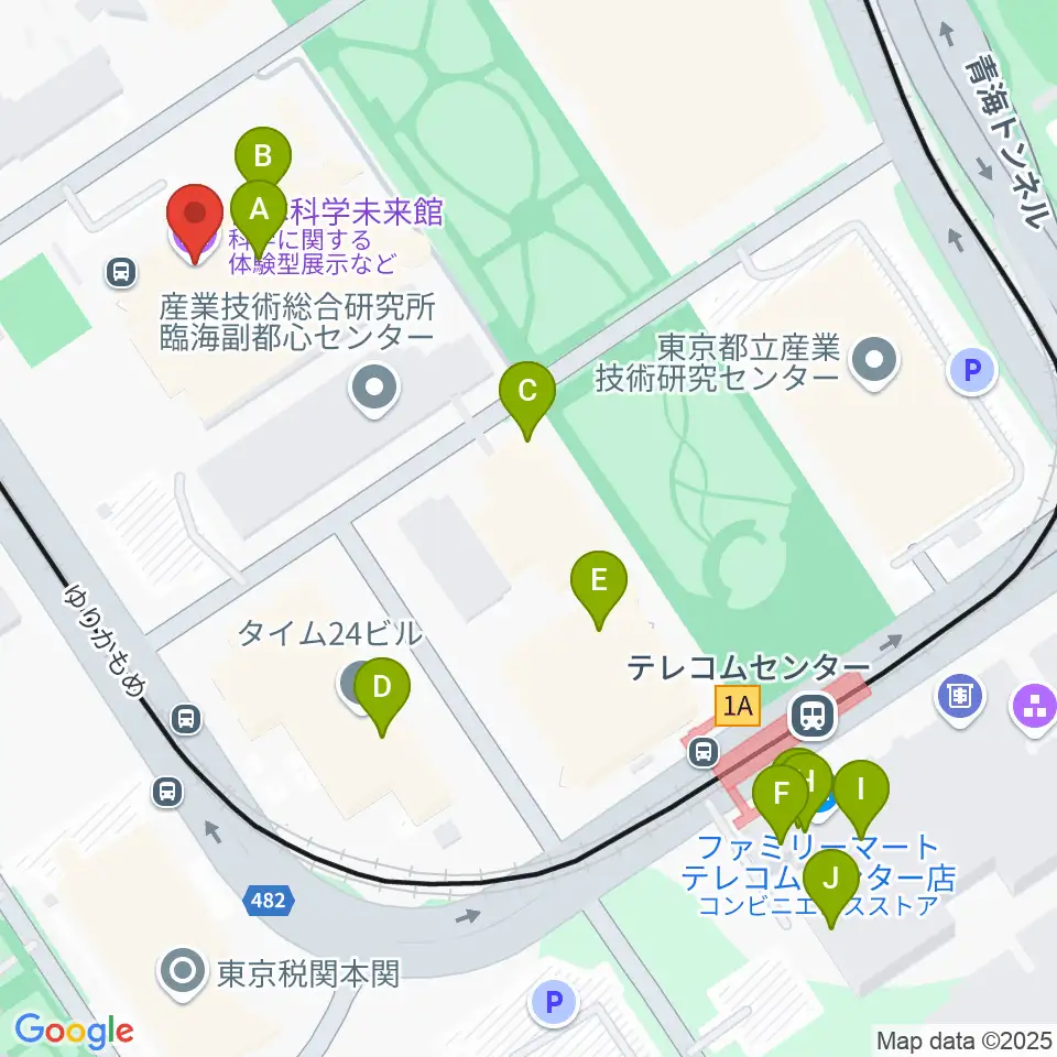 日本科学未来館周辺のファミレス・ファーストフード一覧地図