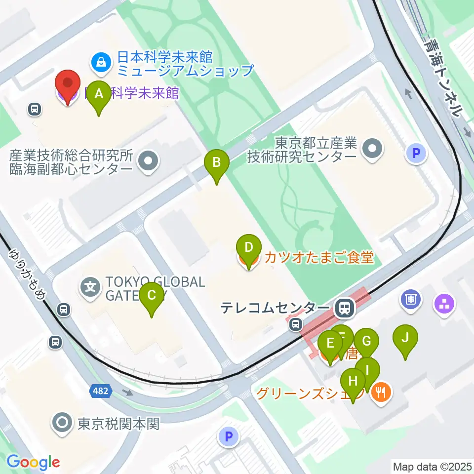 日本科学未来館周辺のファミレス・ファーストフード一覧地図