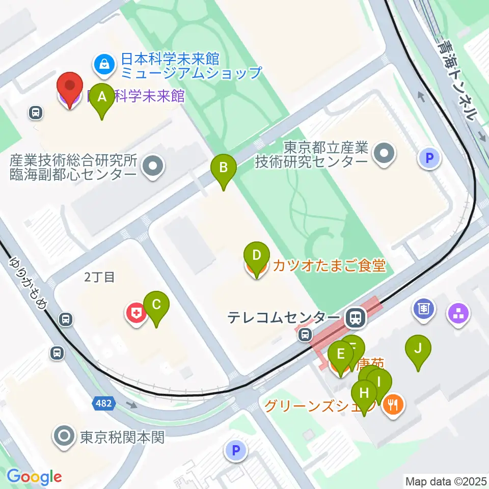 日本科学未来館周辺のファミレス・ファーストフード一覧地図