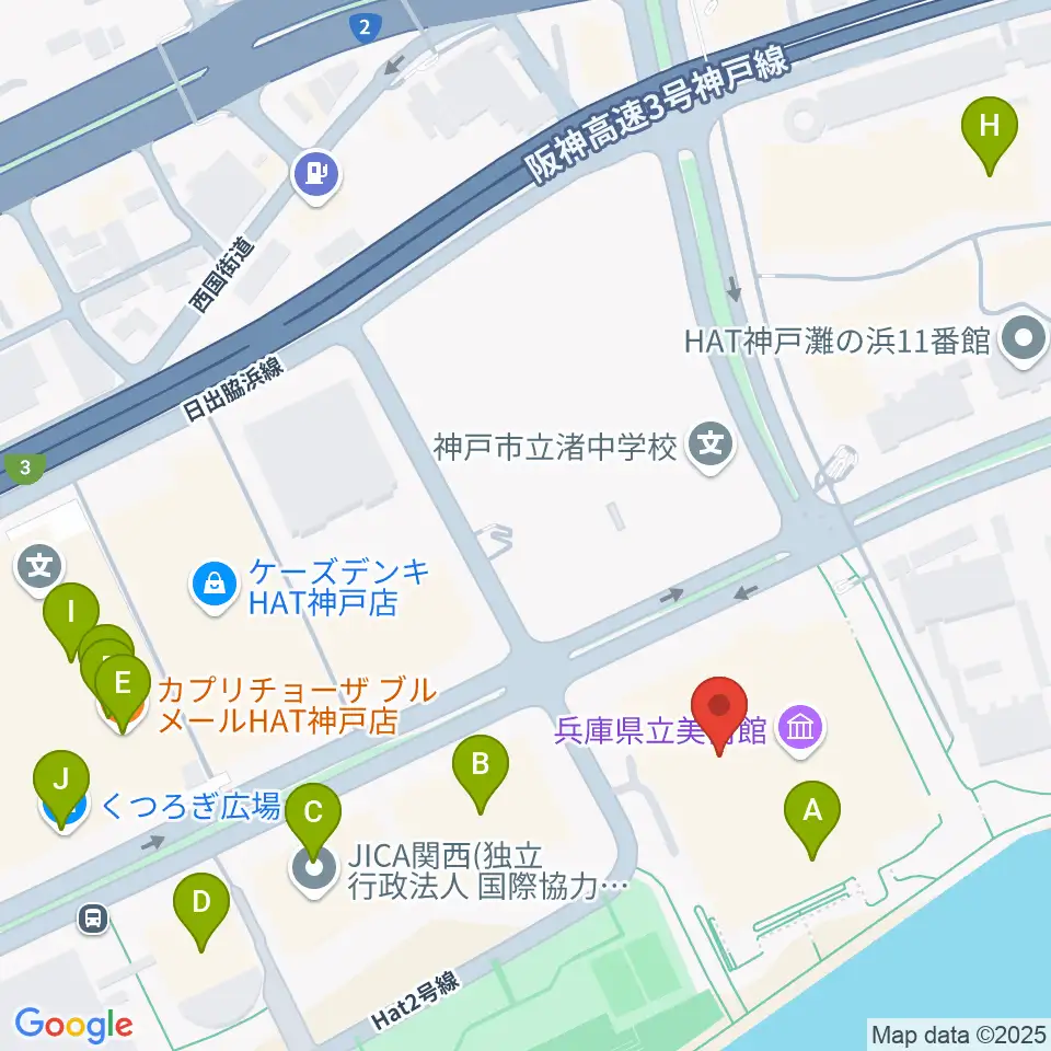 兵庫県立美術館周辺のファミレス・ファーストフード一覧地図
