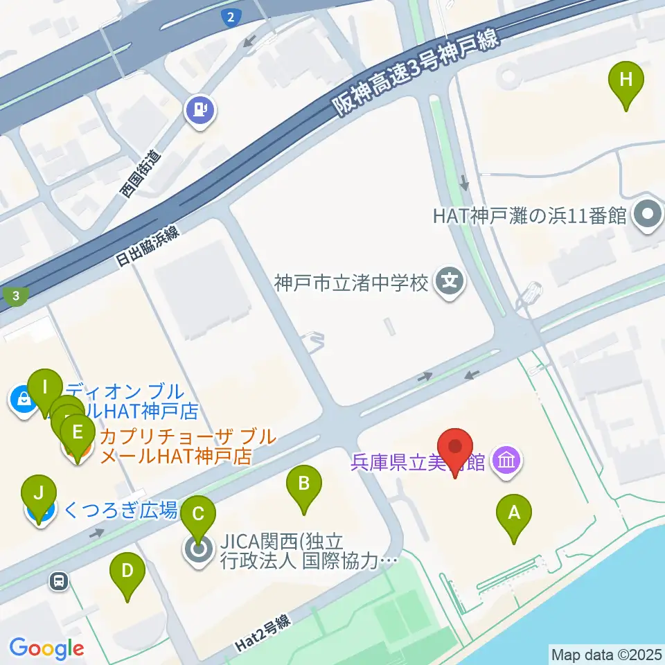 兵庫県立美術館周辺のファミレス・ファーストフード一覧地図