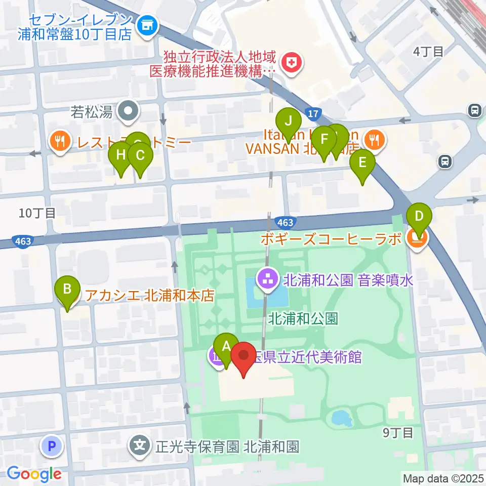 埼玉県立近代美術館周辺のファミレス・ファーストフード一覧地図