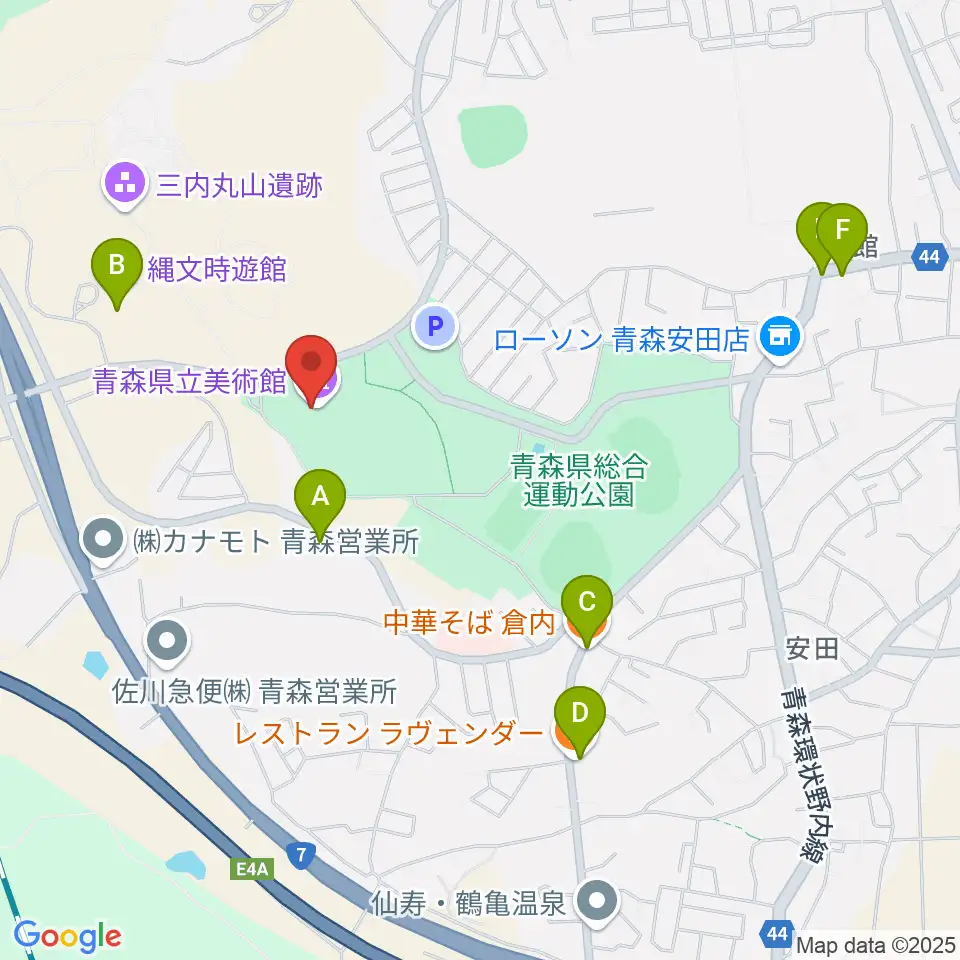 青森県立美術館周辺のファミレス・ファーストフード一覧地図