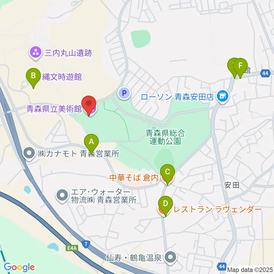 青森県立美術館周辺のファミレス・ファーストフード一覧地図