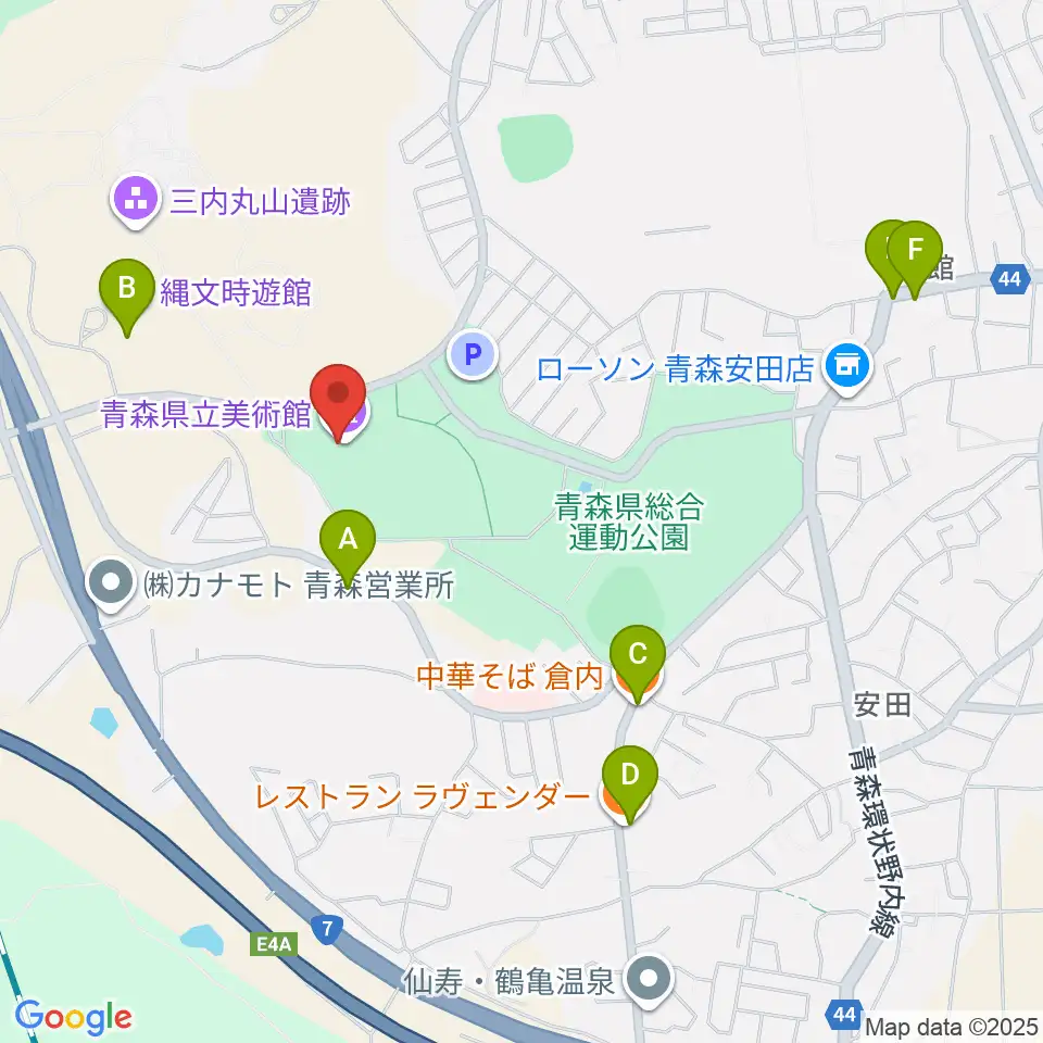 青森県立美術館周辺のファミレス・ファーストフード一覧地図