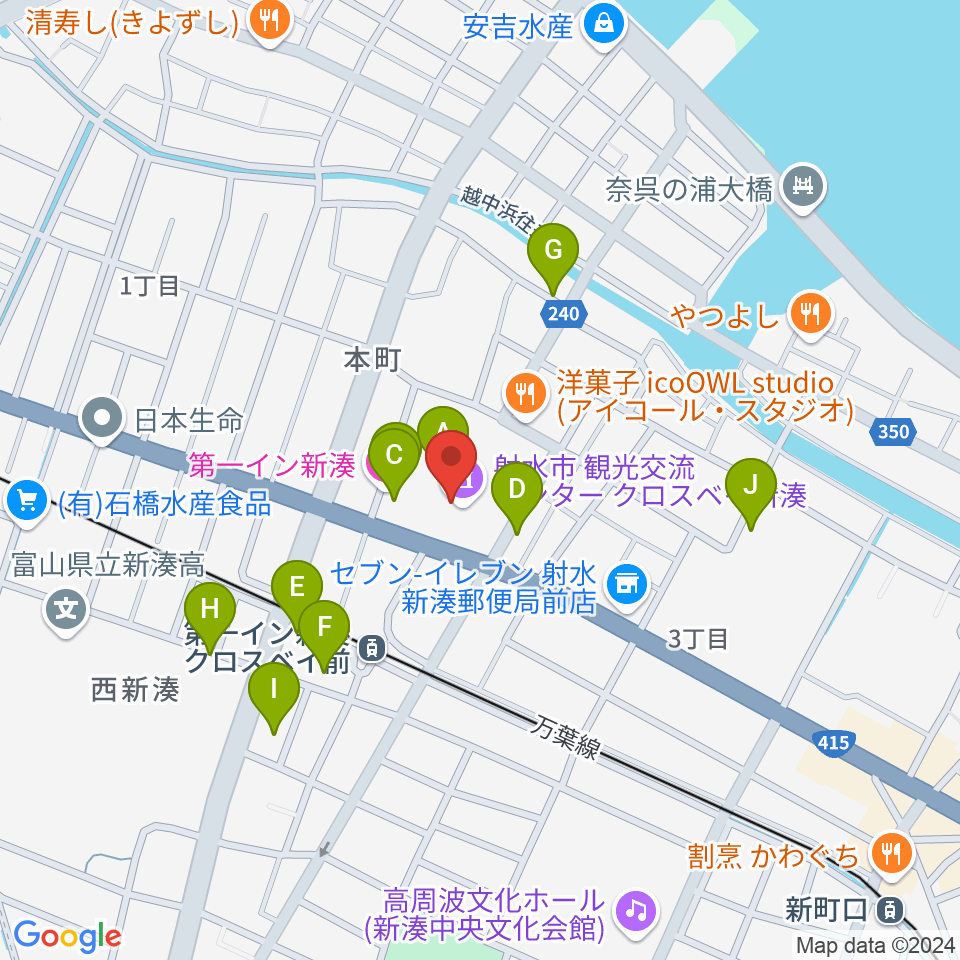 クロスベイ新湊周辺のファミレス・ファーストフード一覧地図