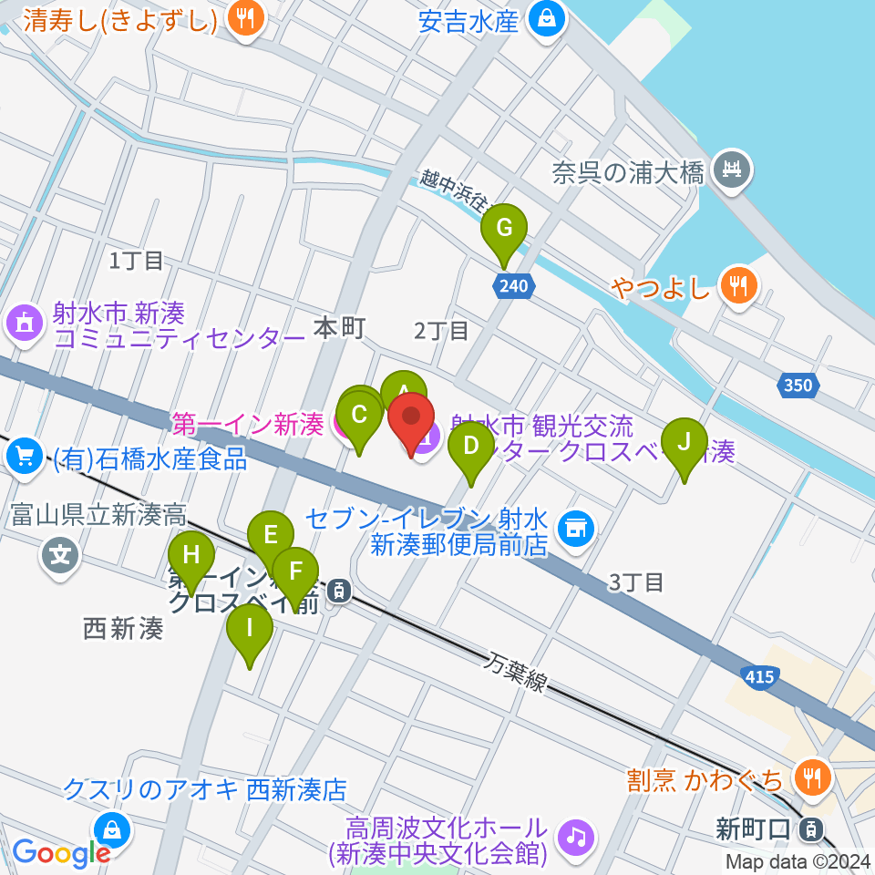 クロスベイ新湊周辺のファミレス・ファーストフード一覧地図