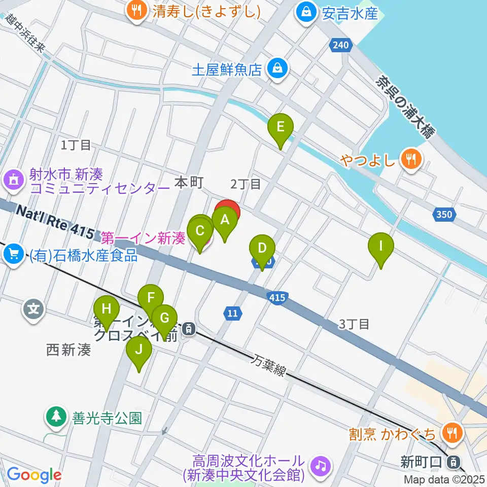 クロスベイ新湊周辺のファミレス・ファーストフード一覧地図