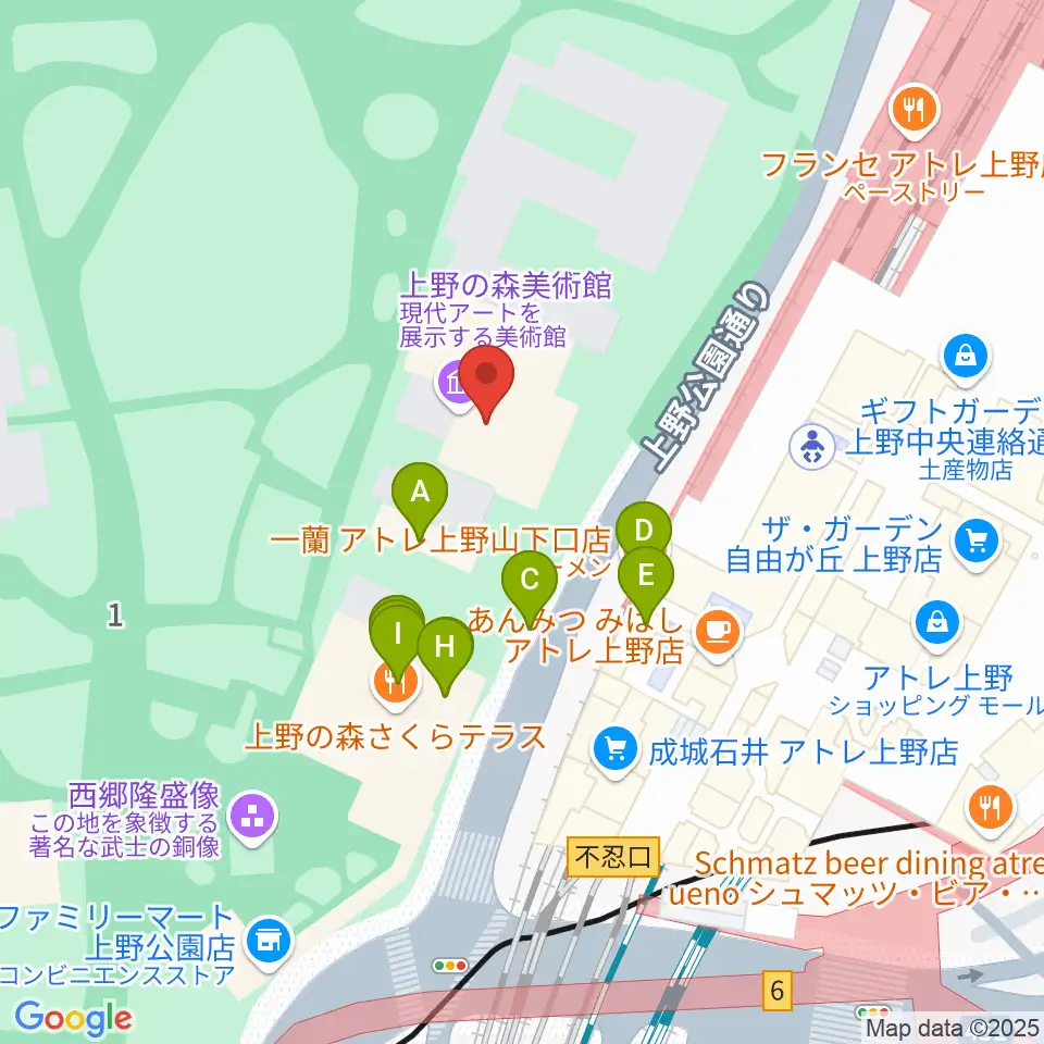 上野の森美術館周辺のファミレス・ファーストフード一覧地図