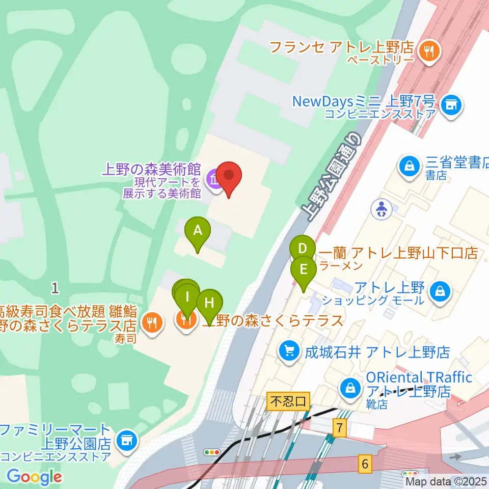 上野の森美術館周辺のファミレス・ファーストフード一覧地図