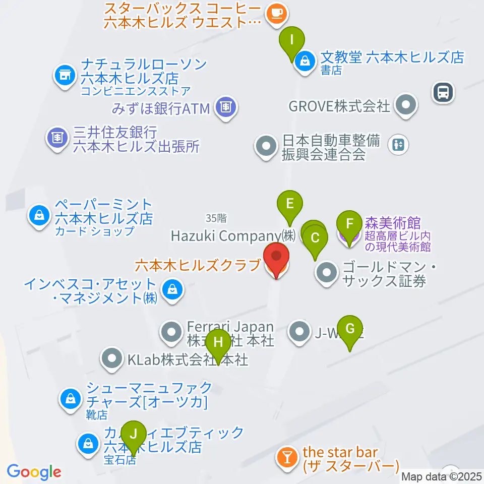森美術館周辺のファミレス・ファーストフード一覧地図