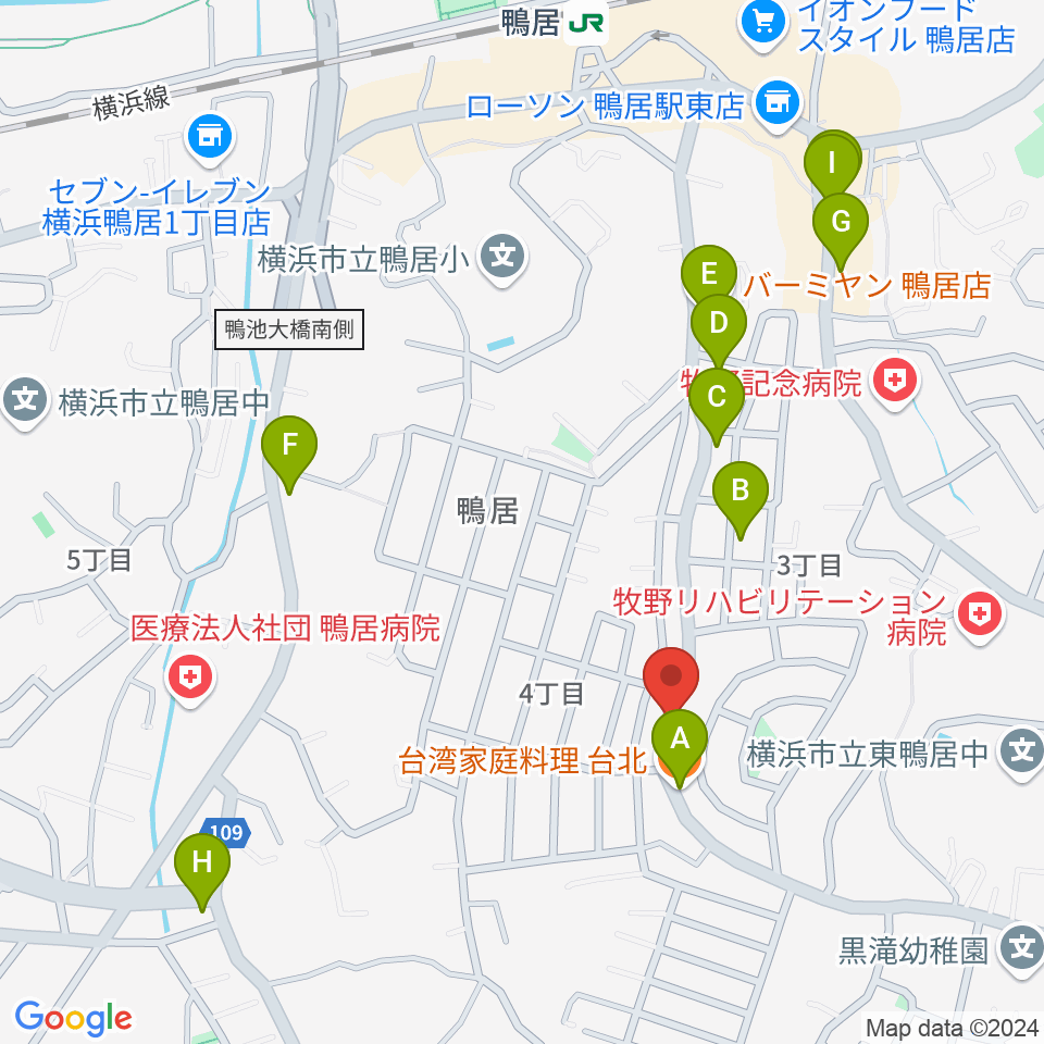 スタジオあぢと周辺のファミレス・ファーストフード一覧地図