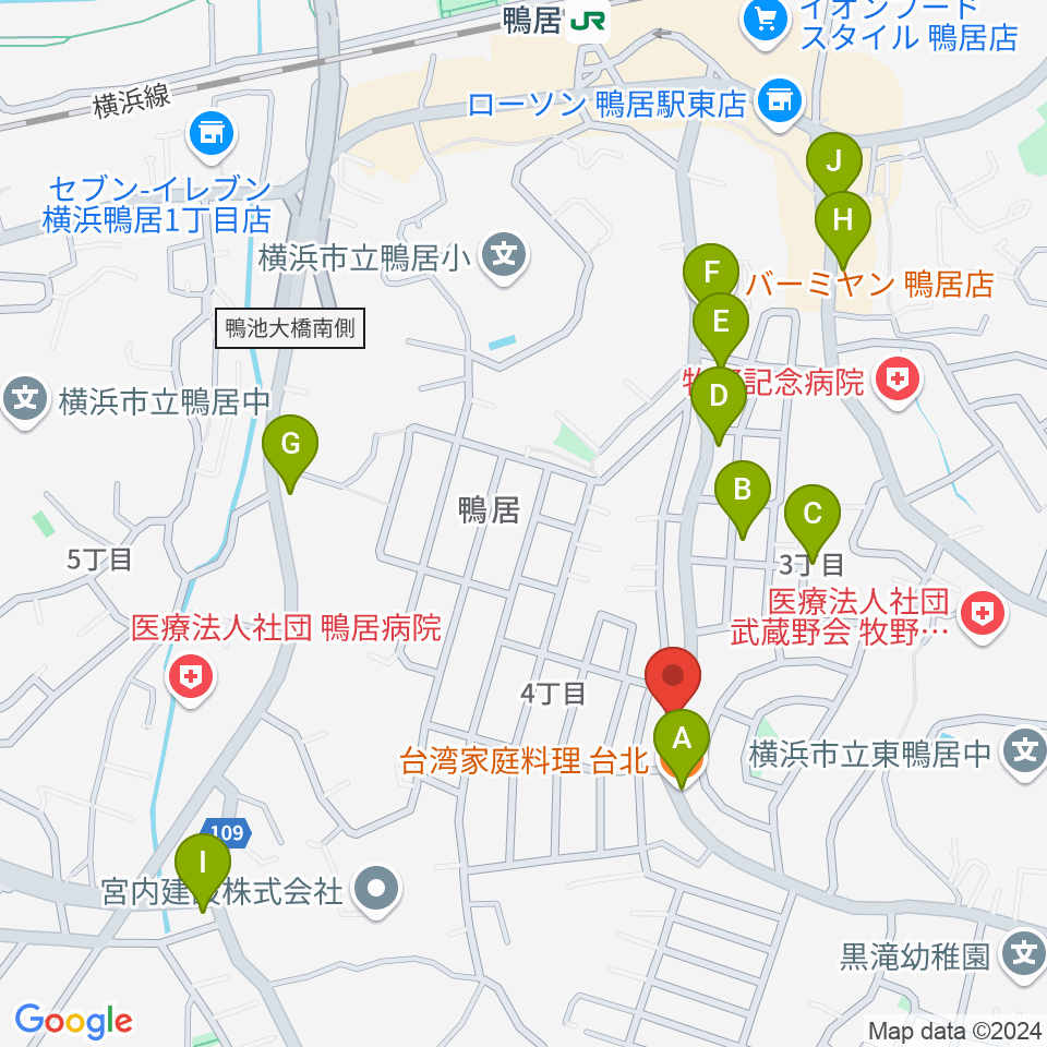 スタジオあぢと周辺のファミレス・ファーストフード一覧地図