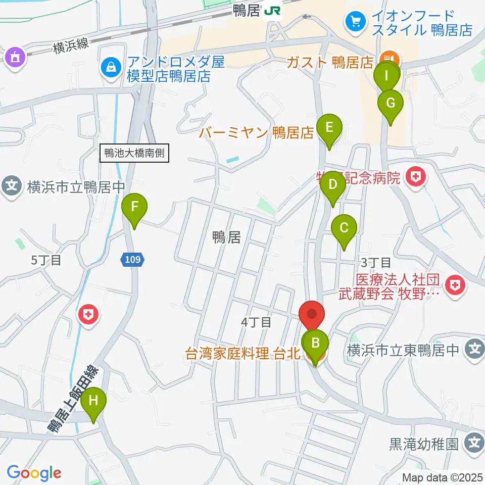 スタジオあぢと周辺のファミレス・ファーストフード一覧地図