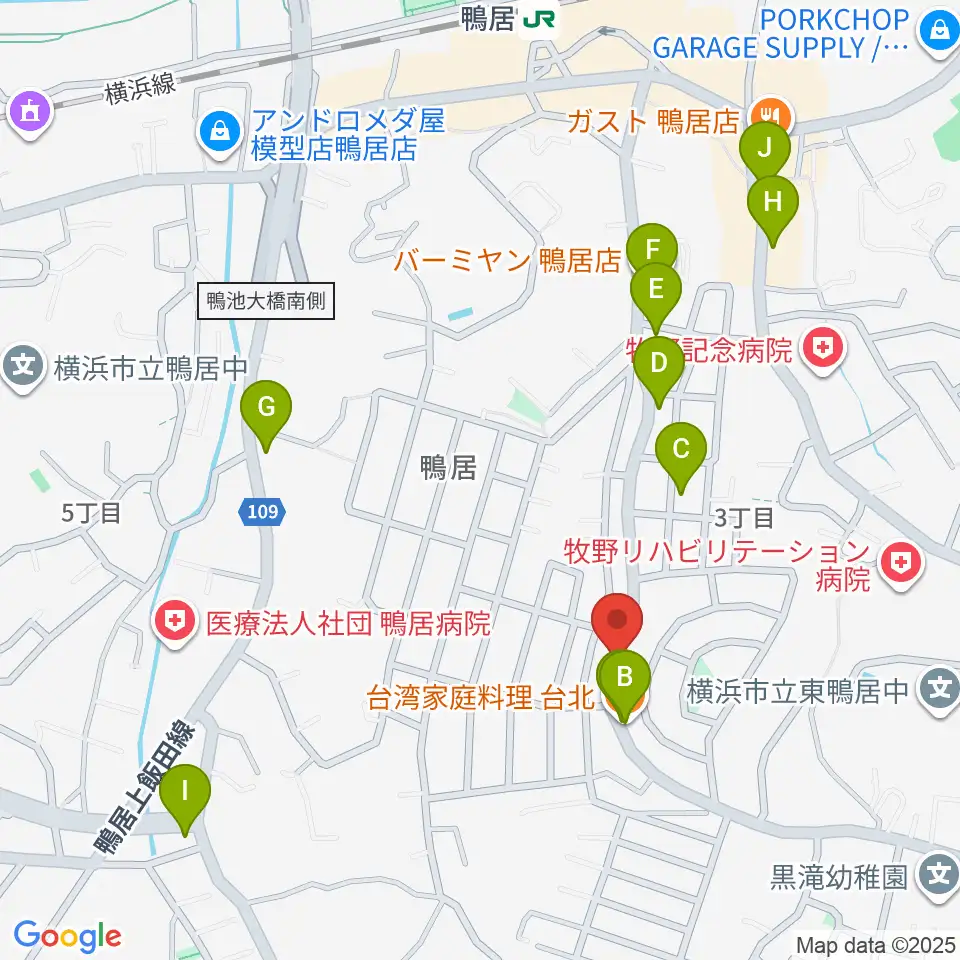 スタジオあぢと周辺のファミレス・ファーストフード一覧地図