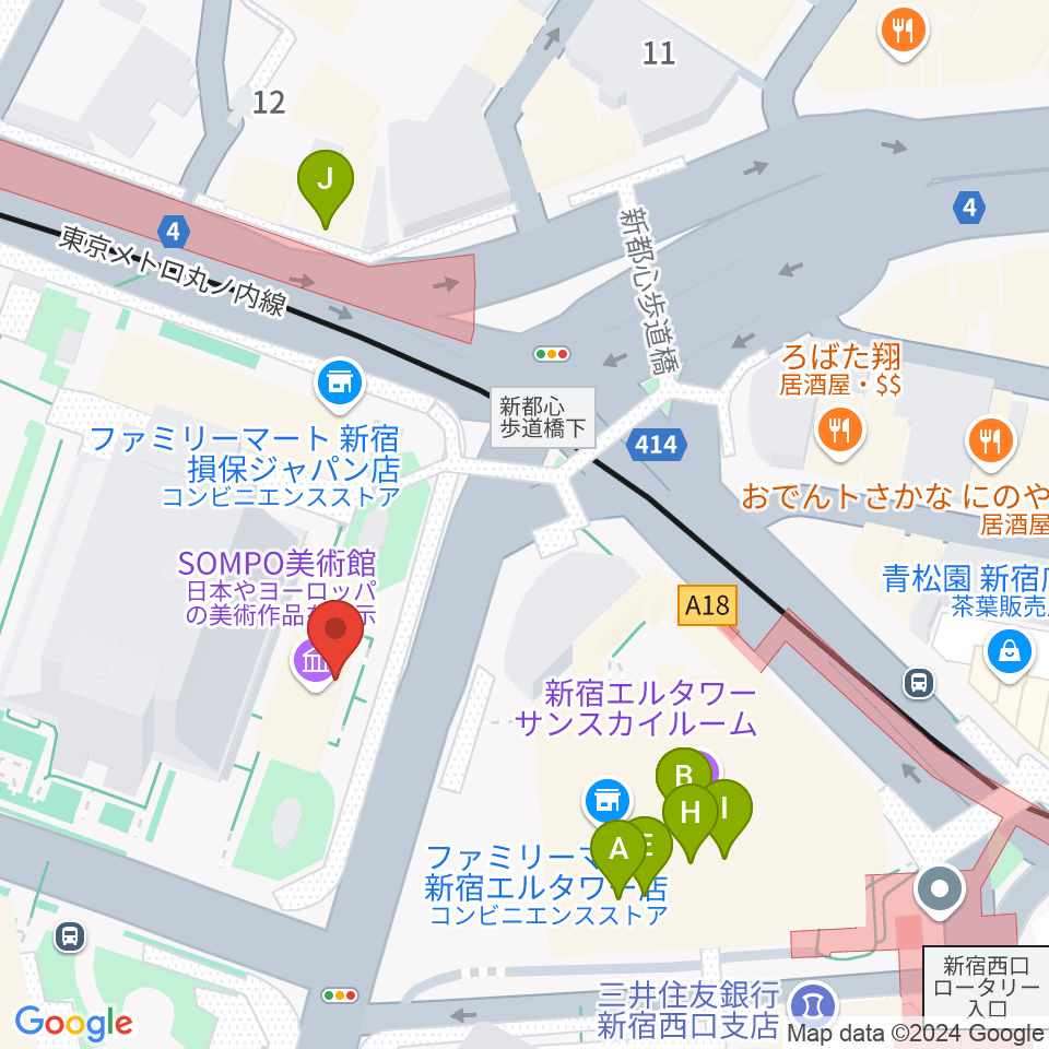 SOMPO美術館周辺のファミレス・ファーストフード一覧地図