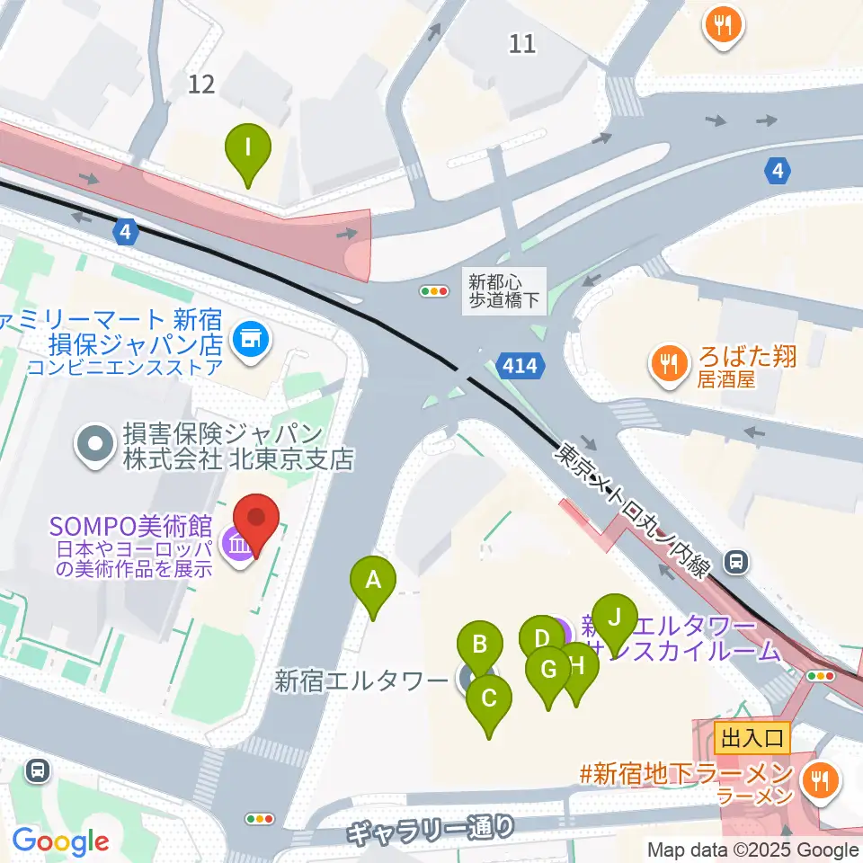 SOMPO美術館周辺のファミレス・ファーストフード一覧地図