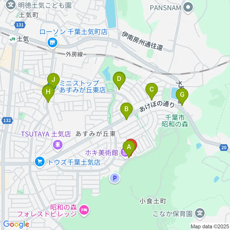 ホキ美術館周辺のファミレス・ファーストフード一覧地図
