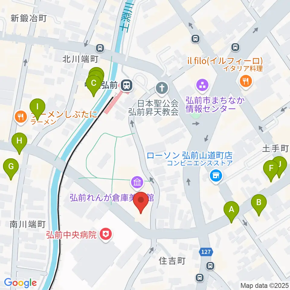 弘前れんが倉庫美術館周辺のファミレス・ファーストフード一覧地図