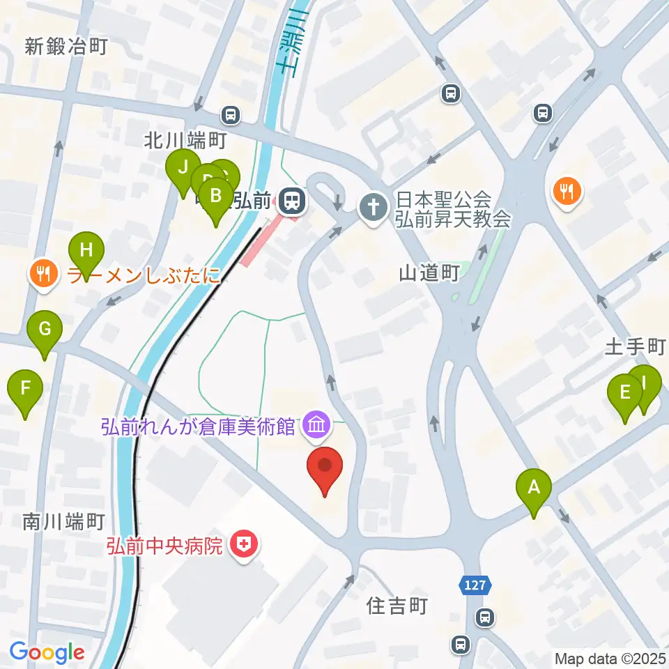 弘前れんが倉庫美術館周辺のファミレス・ファーストフード一覧地図