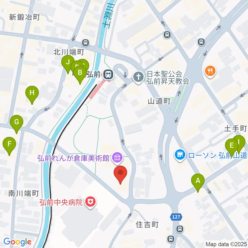 弘前れんが倉庫美術館周辺のファミレス・ファーストフード一覧地図