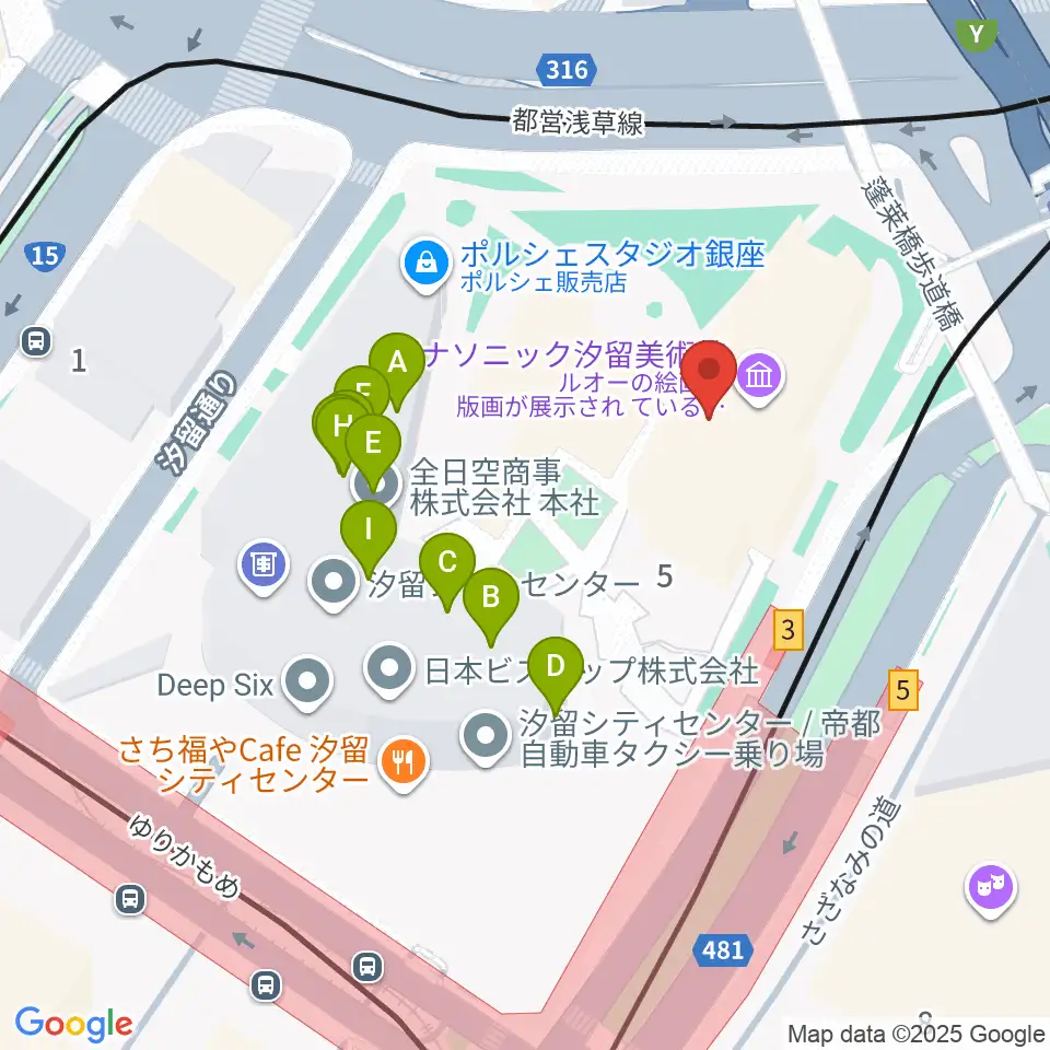 パナソニック汐留美術館周辺のファミレス・ファーストフード一覧地図