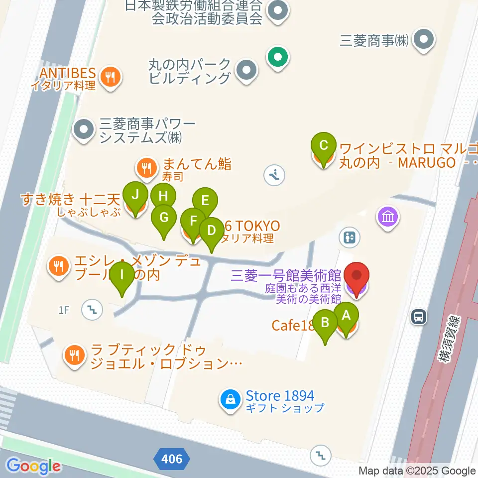 三菱一号館美術館周辺のファミレス・ファーストフード一覧地図