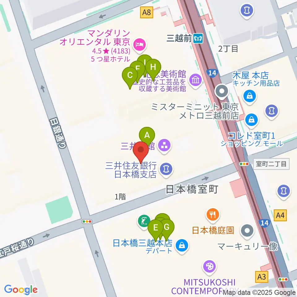 三井記念美術館周辺のファミレス・ファーストフード一覧地図