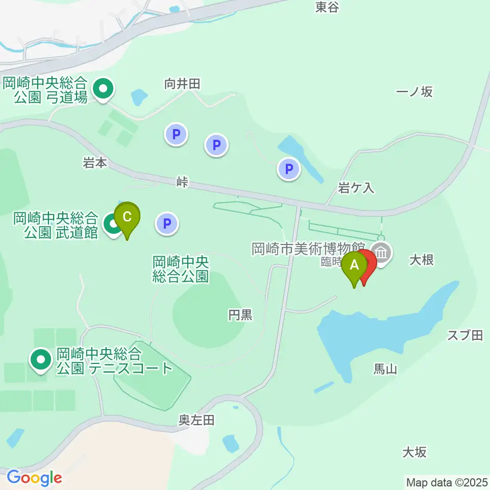 岡崎市美術博物館周辺のファミレス・ファーストフード一覧地図