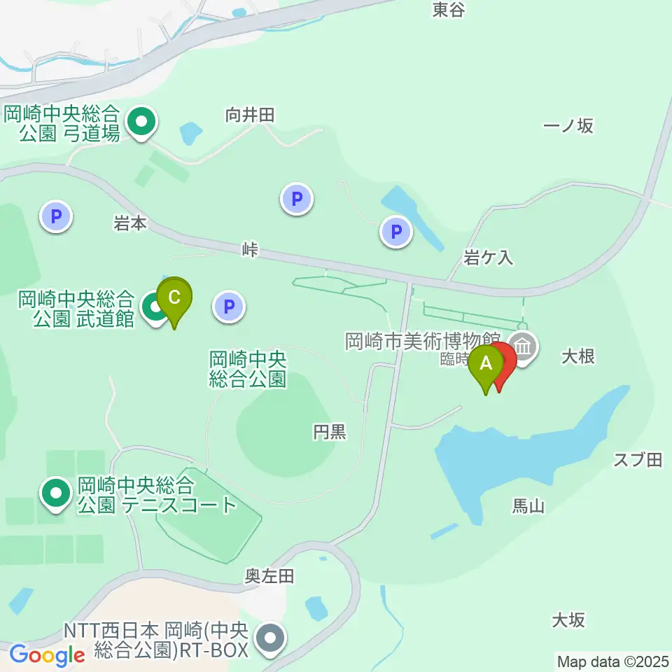 岡崎市美術博物館周辺のファミレス・ファーストフード一覧地図