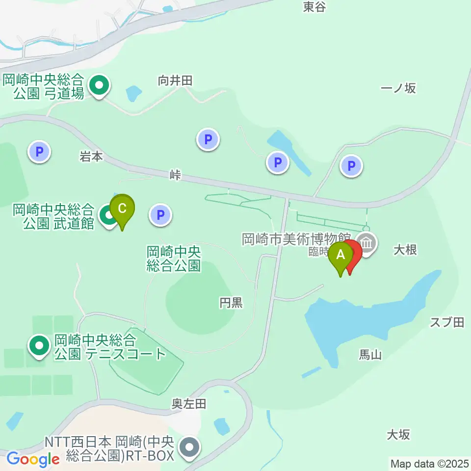 岡崎市美術博物館周辺のファミレス・ファーストフード一覧地図