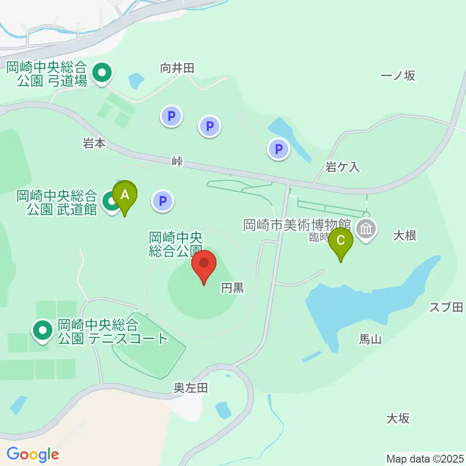岡崎レッドダイヤモンドスタジアム周辺のファミレス・ファーストフード一覧地図