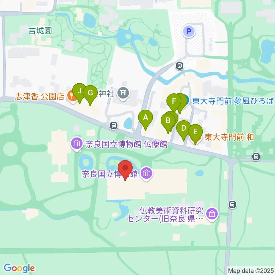 奈良国立博物館周辺のファミレス・ファーストフード一覧地図