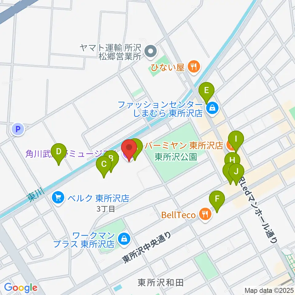 角川武蔵野ミュージアム周辺のファミレス・ファーストフード一覧地図
