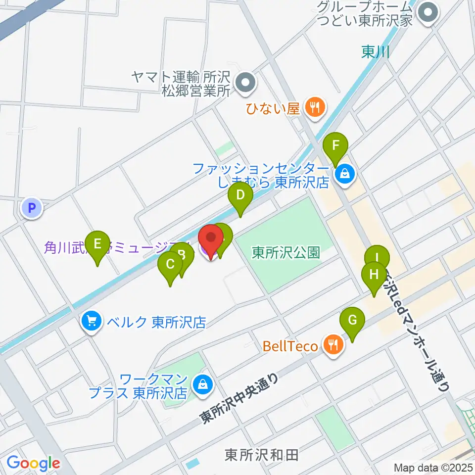 角川武蔵野ミュージアム周辺のファミレス・ファーストフード一覧地図